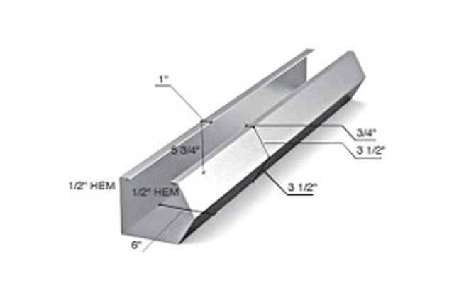 Formed metal gutter profile with dimensions