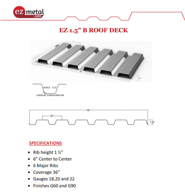 EZ 1.5” ROOF B DECK | EZ Metal - EZ Metal | Metal Steel Decking And ...