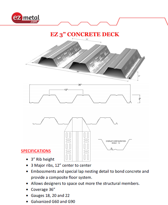 EZ 3” CONCRETE DECK | EZ Metal - EZ Metal | Metal Steel decking and ...